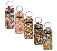 SEANATIVE Porta-rossetto, portachiavi per balsamo per le labbra, portatile, portachiavi tascabile con clip, Hippy Floreale, Etichettalia unica