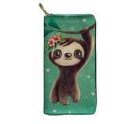 SEANATIVE Portafoglio da donna con cerniera in metallo, elegante borsa per cambio telefono, borsa per credito e supporto auto, Orso Bradipo Verde, Taglia unica, Fermasoldi