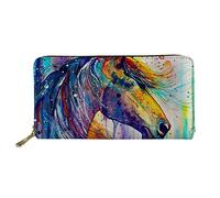 SEANATIVE Portafoglio da donna con cerniera in metallo, elegante borsa per cambio telefono, borsa per credito e supporto auto, Cavallo acquerello, Taglia unica, Fermasoldi