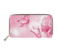 SEANATIVE Portafoglio da donna in pelle PU con chiusura lampo porta carte cellulare pochette, farfalla rosa, Taglia unica, Fermasoldi
