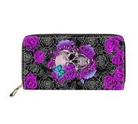 SEANATIVE Portafoglio da donna in pelle PU con chiusura lampo porta carte cellulare pochette, Teschio viola., Taglia unica, Fermasoldi