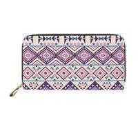 SEANATIVE Portafoglio in pelle per donne e ragazze, grande borsa da viaggio con cerniera, portamonete, porta carte, Tribale Geometrico, Taglia unica, Fermasoldi