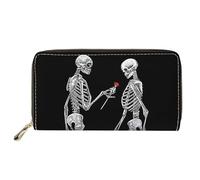 SEANATIVE Portafoglio in pelle PU per le donne Zip Around Borsa lunga del telefono delle signore Femminile Cassa di carta portatile, Scheletro Coppia, Taglia unica, Fermasoldi