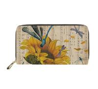 SEANATIVE Portafoglio in pelle PU per le donne Zip Around Borsa lunga del telefono delle signore Femminile Cassa di carta portatile, Libellula Girasole, Taglia unica, Fermasoldi