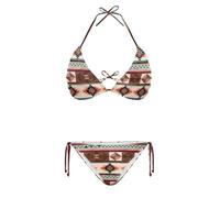 SEANATIVE Set bikini da donna, 2 pezzi, costume da bagno a triangolo con scollo all'americana e perizoma sfacciato, Marrone Etnico, XL
