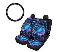 SEANATIVE Set completo di coprisedili per auto, motivo tartaruga marina, 5 pezzi, protezione anteriore e posteriore con coprivolante, accessori per auto, camion, furgoni e SUV