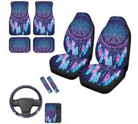SEANATIVE Set di 10 coprisedili per auto con motivo cactus tropicale con tappetini anteriori e posteriori, coprivolante e bracciolo per console centrale, set da 10 pezzi, misura universale