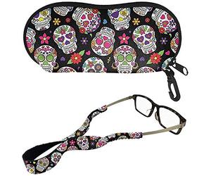 SEANATIVE - Set di 2 custodie per occhiali da sole ultra leggeri per donne e ragazze, custodia morbida con clip per cintura, porta cordino per occhiali Teschio nero 1