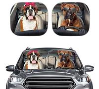 SEANATIVE - Set di 2 parasole per auto, con stampa di cani boxer, divertente parabrezza, parasole e riflettore di calore