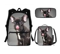 SEANATIVE Set di 3 borse da scuola per ragazze, stile casual, grande, con astuccio per il pranzo, Adorabile Bulldog