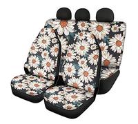 SEANATIVE Set di 3 coprisedili per auto con motivo floreale a cartoni animati, accessori per sedili anteriori e posteriori, adatti per tutte le stagioni