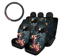SEANATIVE, Set di 4 coprisedili per auto, con coprisedili anteriori, coprisedile posteriore e coprivolante in neoprene, protettivi, decorativi e lavabili, motivo con aquila e bandiera americana