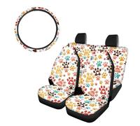 Seanative - Set di 4 coprisedili per auto con stampa di zampe di cane colorate, set completo per interni auto, con copertura per volante, adatti universalmente per uomini e donne, motivo: impronte