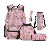 SEANATIVE Set di 5 zaini impermeabili con borsa per il pranzo e astuccio per matite, Ramo Caccia Camo Rosa, Zainetto