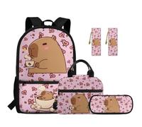 SEANATIVE Set di 5 zaini per bambini da 17 pollici carino traspirante con borsa per il pranzo, Capibara Kawaii, Zainetto