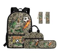 SEANATIVE Set di 5 zaini per bambini da 17 pollici carino traspirante con borsa per il pranzo, Pesce Camo Caccia, Zainetto