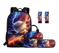 SEANATIVE Set di 5 zaini per bambini da 17 pollici leggeri, Fuoco Fulmine Baseball, Zainetto