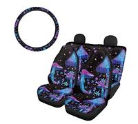 SEANATIVE, Set di coprisedili per auto, 5 pezzi, con coprisedili anteriori, coprisedili posteriori e coprivolante, simpatico motivo con funghi e lumache, compatibili con auto, SUV, camion, furgoni