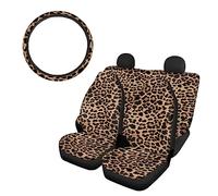 SEANATIVE, Set di coprisedili per auto, 5 pezzi, con coprisedili anteriori, coprisedili posteriori e coprivolante, antiscivolo, unisex, con stampa animalier leopardata