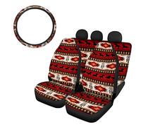 SEANATIVE, Set di coprisedili per auto, con coprisedili anteriori, coprisedile posteriore e coprivolante, antiscivolo, universali, motivo tribale africano con cavalli