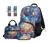 SEANATIVE Set di zaino per bambini da 9 a 12 anni, 43 cm, 5 pezzi, con borsa per il pranzo, Stampa galassia, Zainetto