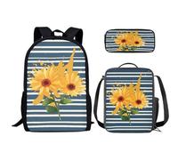 SEANATIVE Set di zaino per la scuola materna elementare e media con astuccio per il pranzo, Girasole