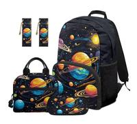 SEANATIVE Set zaino per bambini con zaino e portapranzo a forma di cartone animato, 5 pezzi, Galassia retrò, Zainetto