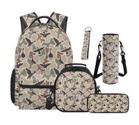 SEANATIVE Set zaino per bambini da 9 a 12 anni, 5 pezzi, con borsa termica per il pranzo, Anatra da caccia mimetica, Zainetto