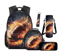 SEANATIVE Set zaino per bambini da 9 a 12 anni, 5 pezzi, con borsa termica per il pranzo, Fulmine Rugby, Zainetto