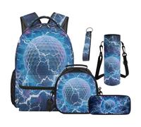 SEANATIVE Set zaino per bambini da 9 a 12 anni, 5 pezzi, con borsa termica per il pranzo, Palla da golf Lightning, Zainetto