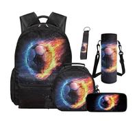 SEANATIVE Set zaino per bambini da 9 a 12 anni, 5 pezzi, leggero, con borsa termica per il pranzo, Campionato del fuoco, Zainetto