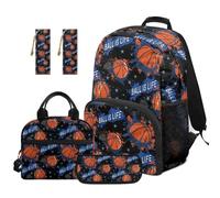 SEANATIVE Set zaino per bambini dai 9 ai 12 anni con borsa per il pranzo, set da 5 pezzi, Pallacanestro, Zainetto