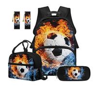 SEANATIVE Set zaino per bambini di 9-12 anni, 5 pezzi, con borsa termica per il pranzo, Campionato del fuoco, Zainetto