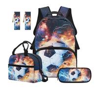 SEANATIVE Set zaino per bambini di 9-12 anni, 5 pezzi, con borsa termica per il pranzo, Galaxy Lightning Soccer, Zainetto