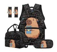 SEANATIVE Set zaino per bambini di 9-12 anni, 5 pezzi, con borsa termica per il pranzo, Matematica Capibara, Zainetto