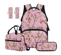 SEANATIVE Set zaino per bambini di 9-12 anni, 5 pezzi, con borsa termica per il pranzo, Ramo Caccia Camo Rosa, Zainetto