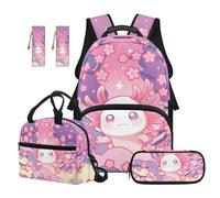 SEANATIVE Set zaino per bambini per ragazzi 9-12 anni borsa da scuola con scatola per il pranzo, Axolotl ai fiori di ciliegio, Zainetto