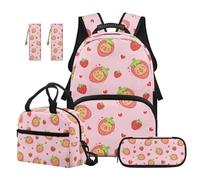 SEANATIVE Set zaino per bambini per ragazzi 9-12 anni borsa da scuola con scatola per il pranzo, Capibara alla fragola, Zainetto