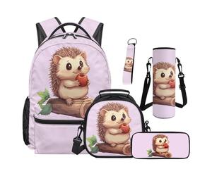 SEANATIVE Set zaino per libri da 9 a 12 anni con borsa termica per il pranzo, 5 pezzi, Riccio viola, Zainetto