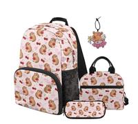 SEANATIVE Set zaino scuola per bambini 9-12 carino bookbag 4 pezzi, Capibara Ciliegia, Zainetto