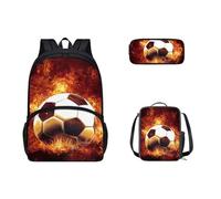 SEANATIVE Zaino per bambini 3 in 1 per ragazzi e ragazze, borsa per libri universitari, borsa leggera per la scuola per viaggi, escursioni all'aperto, Calcio Bruciante