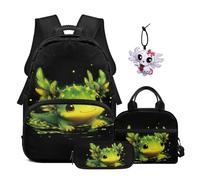 SEANATIVE Zaino per bambini con borsa per il pranzo, set da 4 pezzi, Axolotl Verde, Zainetto