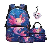 SEANATIVE Zaino per bambini con borsa per il pranzo, set da 4 pezzi, Cartone animato Axolotl, Zainetto