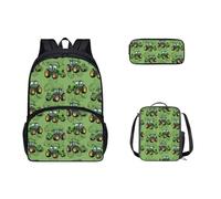 SEANATIVE Zaino per bambini per la scuola Sachool zaino con portapranzo e astuccio 3 pezzi 17 pollici zaino scuola, Auto Verde