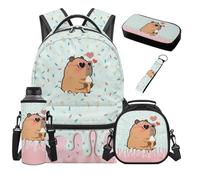 SEANATIVE Zaino per bambini, set da 5 pezzi con borsa termica per il pranzo, Capibara Gelato alla Menta, Zainetto