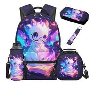 SEANATIVE Zaino per bambini, set da 5 pezzi con borsa termica per il pranzo, Drago stellato blu, Zainetto