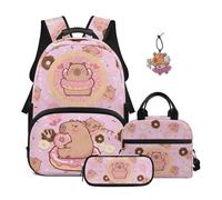 SEANATIVE Zaino per bambini Set per ragazze carino grande capacità 17 pollici zaino scuola, Capibara Rosa, Zainetto