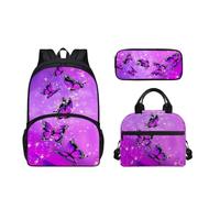 SEANATIVE Zaino per la scuola elementare 3 in 1 per bambini, per scuola materna e scuola elementare, con borse per il pranzo, set per adolescenti e studenti, Farfalla luccicante.