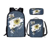 SEANATIVE Zaino per la scuola elementare elementare per bambini, con astuccio portapranzo, set da 3 pezzi, Girasole