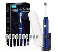 Seapeoa Set di spazzolini elettrici, dotato di 10 testine e custodia da viaggio, impermeabile IPX8, timer da 2 minuti, 42000 vibrazioni ad alta frequenza, 5 modalità, la prima scelta per regalare